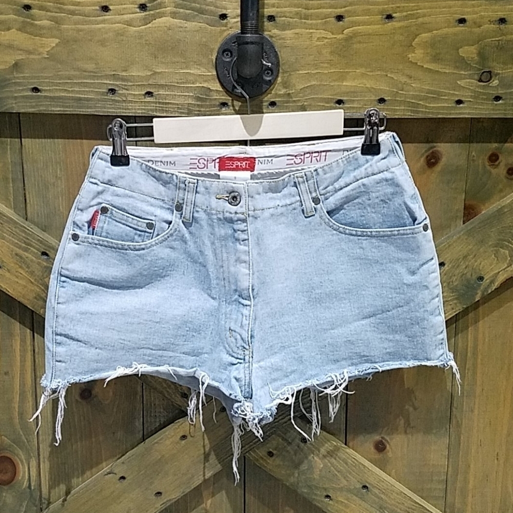 MICRO VINTAGE ESPRIT CUTOFF DENIM JEAN SHORTS SIZE 9 CHEEKY Distressed, 80s  90s